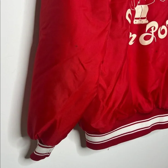 Vintage 80s Red Satin Bomber Jacket Bremen Pom Pons Cheerleader USA Made - Picture 6 of 15